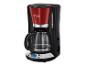 Eine rote und schwarze Russell Hobbs Kaffeemaschine mit Glaskanne.