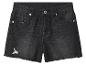 Schwarze Jeans-Shorts mit Used-Look und ausgefransten Säumen.