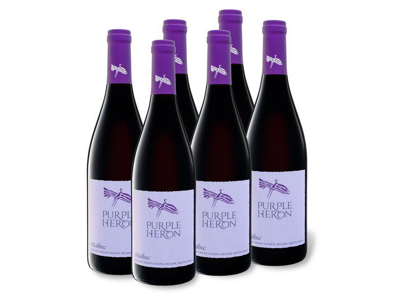 Gehe zu Vollbildansicht: 6 x 0,75-l-Flasche Weinpaket Purple Heron Südafrika Malbec trocken, Rotwein - Bild 1