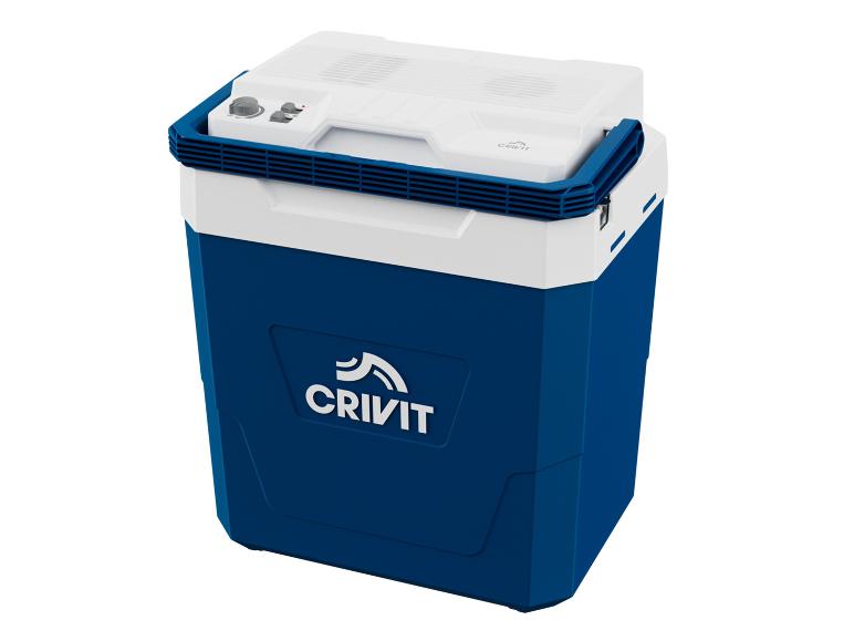 Blau-weiße Crivit elektrische Kühlbox.