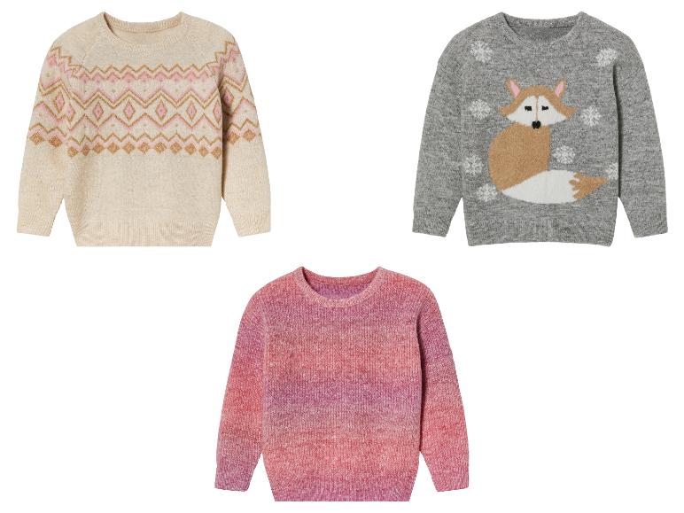 Pullover für Kinder: beige mit geometrischem Muster, grau mit Fuchs und rosa Ombre.