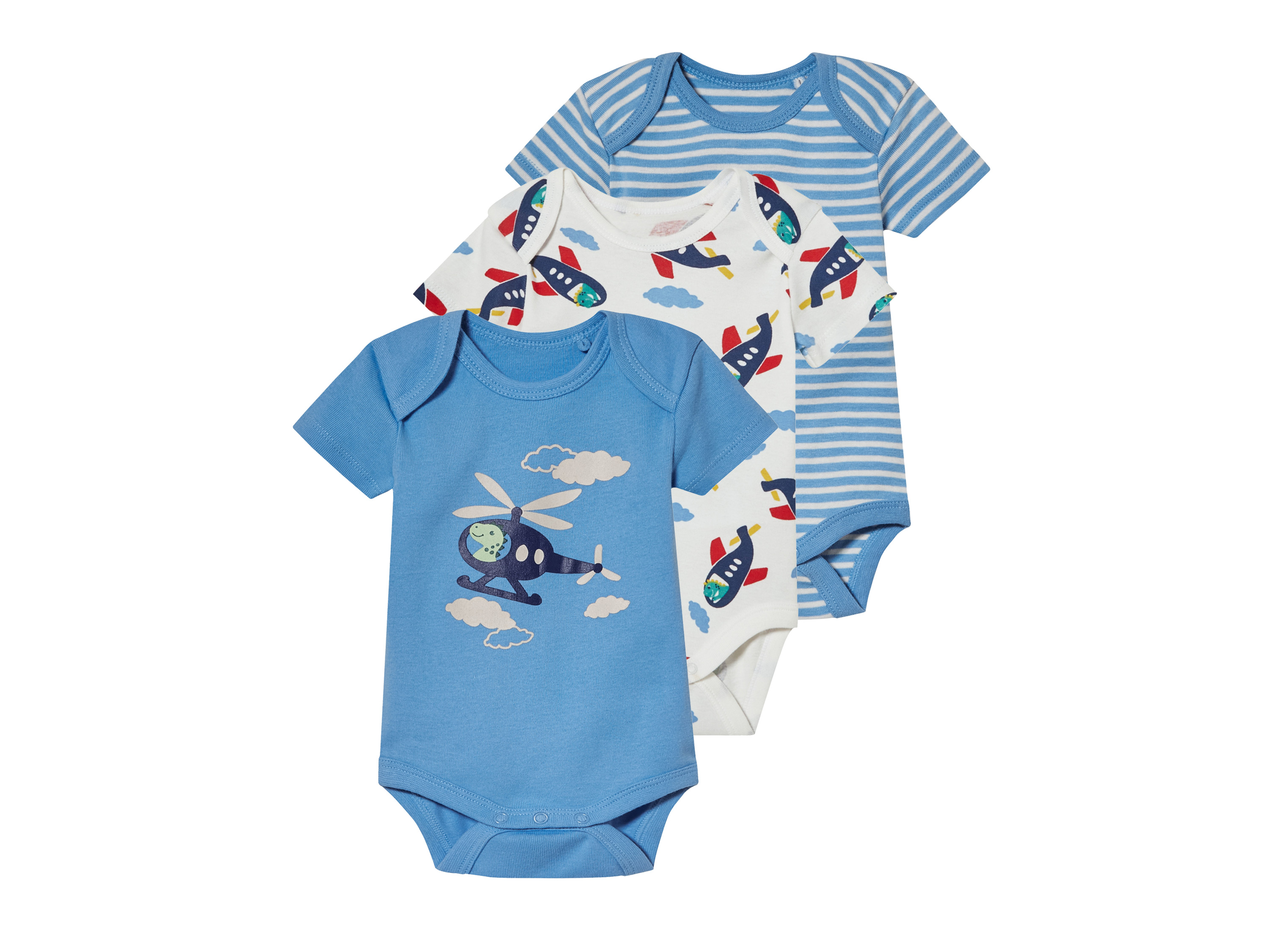 LUPILU® Baby Jungen Body 3er (hellblau/weiß/blau, 50/56)