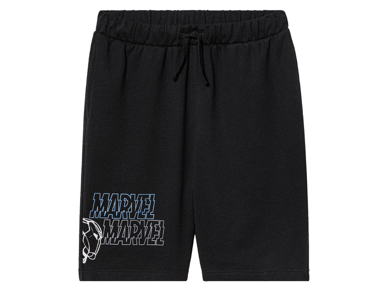 Schwarze Marvel Shorts mit Iron Man Print.