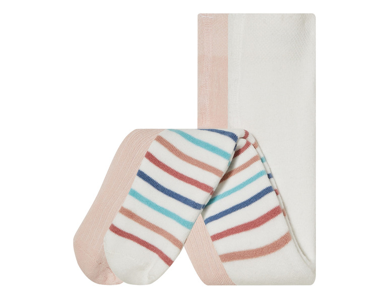 Weiße und rosa gestreifte Strumpfhosen für Babys.
