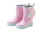 Rosa Kinderstiefel mit Einhorn und Regenbogen.
