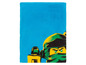 Eine blaue Fleece-Decke mit einem LEGO Ninjago-Charakter.