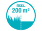 Ein Kreis mit Gras und dem Text 'max. 200 m²'.