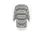 Gestreiftes schwarz-weißes Langarmkleid, Rückansicht.