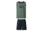 Herren-Pyjama-Set in Grün und Marineblau mit Tanktop und Shorts mit dem Schriftzug „ATHLETIC“ und der Jahreszahl „1986“.