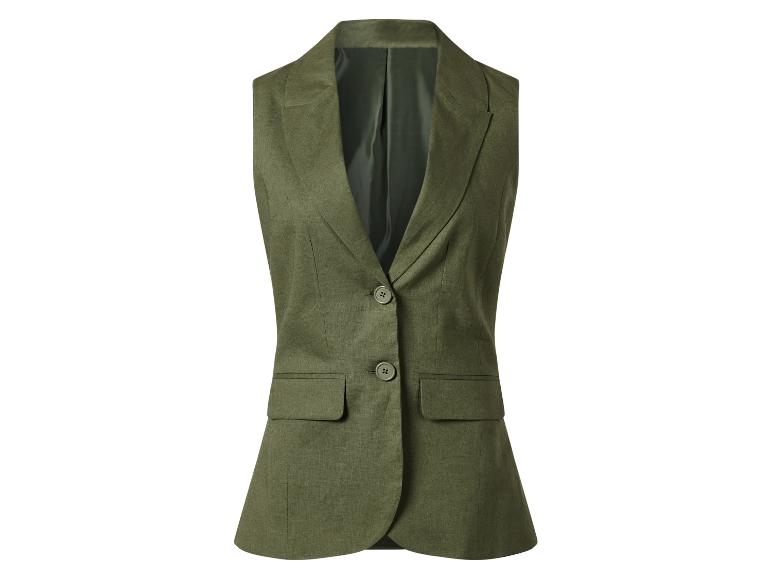 Olivengrünes Damen-Weste, Blazer-Stil, mit zwei Knöpfen.