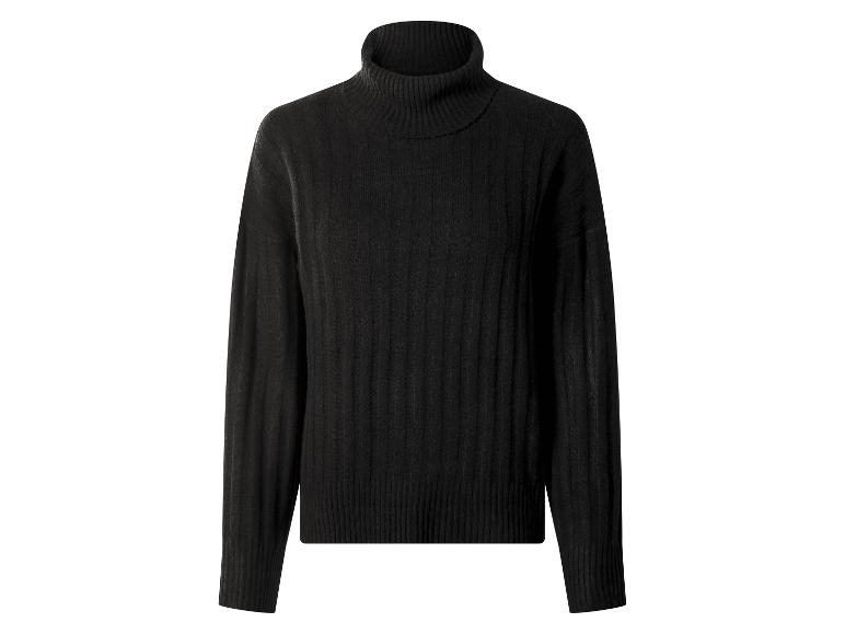 Schwarzer gerippter Rollkragenpullover für Damen.