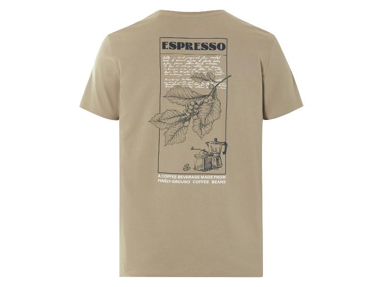 Beige T-Shirt mit Espresso-Motiv.