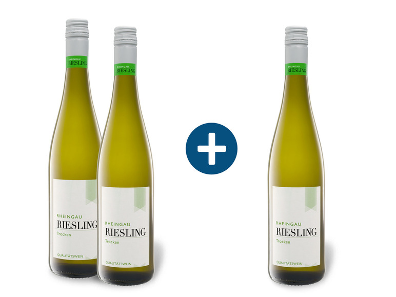 Gehe zu Vollbildansicht: 2+1 Paket Rheingau Riesling QbA trocken, Weißwein - Bild 1
