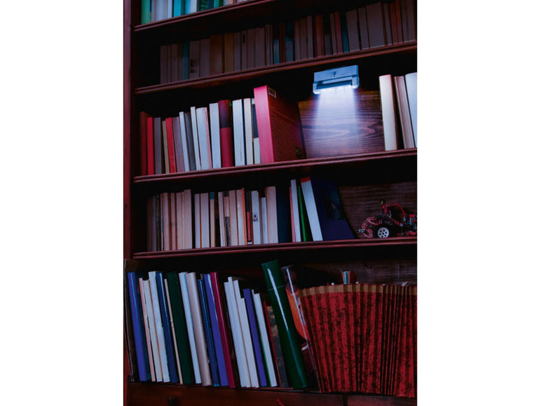 Ein Bücherregal mit einer Lampe und Büchern.