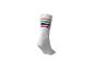 Weißer Socken mit rosa, grünen, marineblauen und fuchsia Streifen.