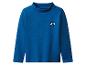 Blaues Langarmshirt mit Stehkragen und Bergmotiv auf der Brust.