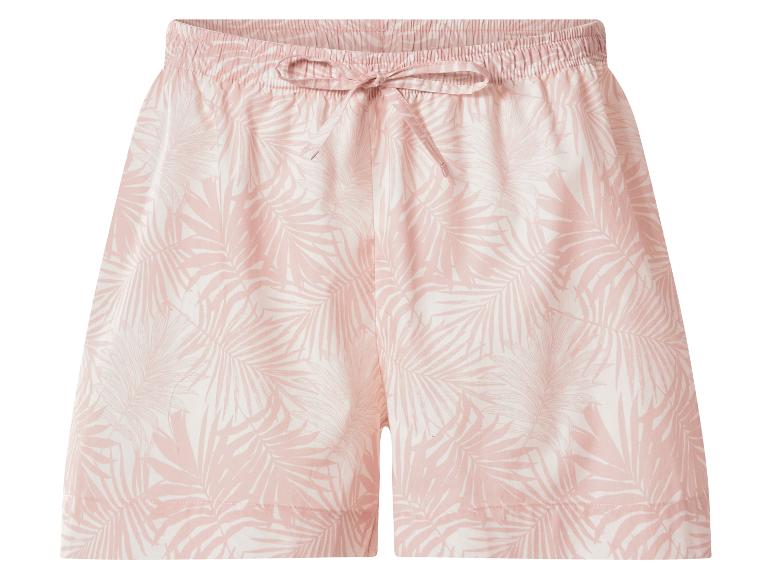 Damen-Pyjamashorts mit rosa Palmenblattmuster und Kordelzug in der Taille.