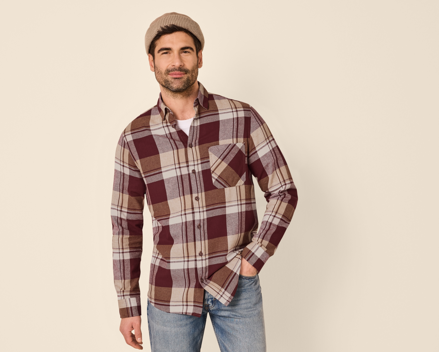 ESMARA MEN Herren Flanellhemd (rot/braun, XL (43/44)) – Bild 2 von 4
