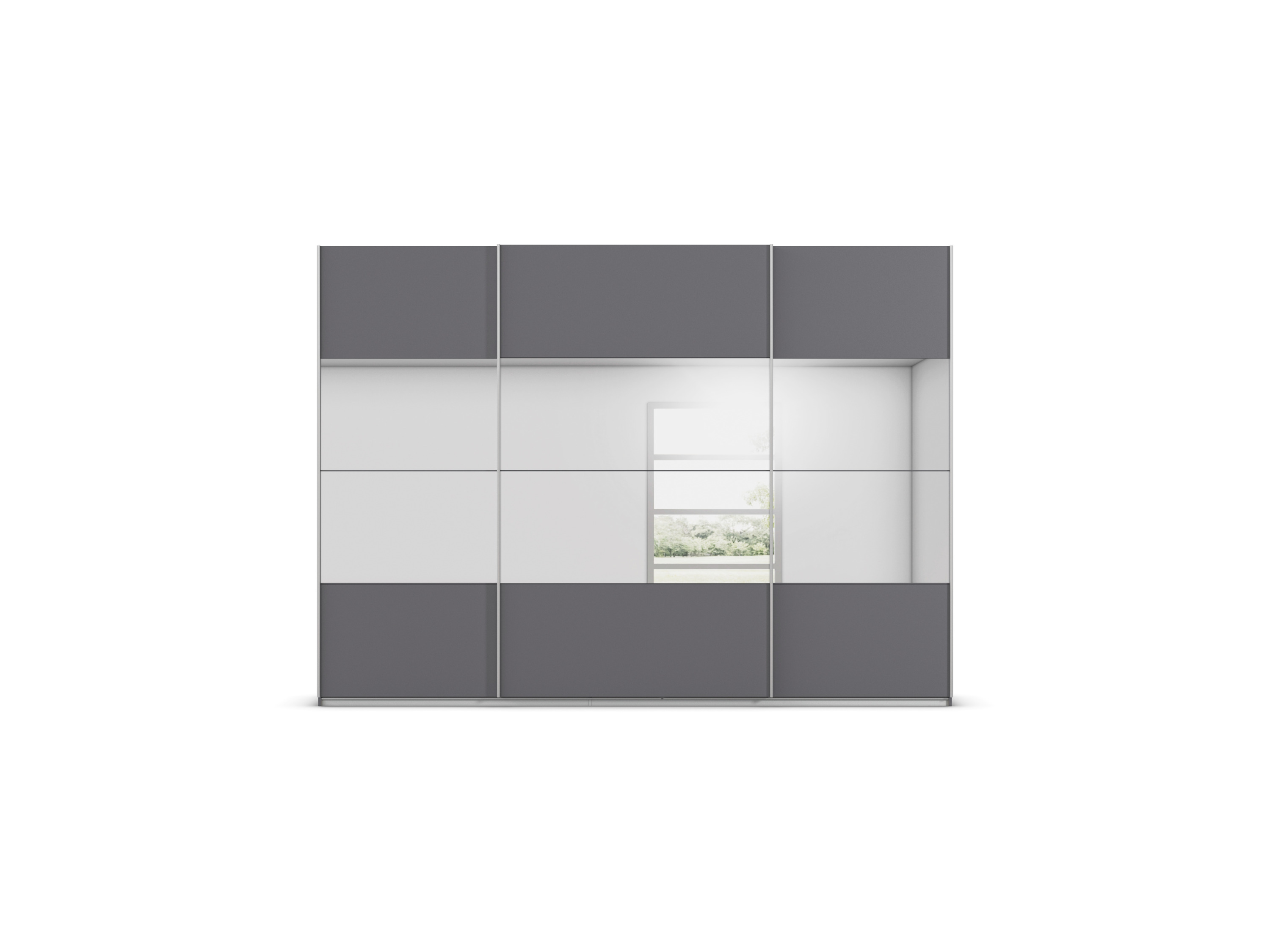 RAUCH ORANGE Quadra Schwebetürenschrank mit Spiegelelementen (Classic-Zubehör, Korpus: Graumetallic, 315 x 230 cm) – Bild 3 von 4
