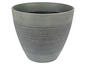 Grauer Topf mit gerillter Textur.