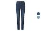 Dunkelblaue Damen-Skinny-Jeans mit zwei Farbmustern rechts.