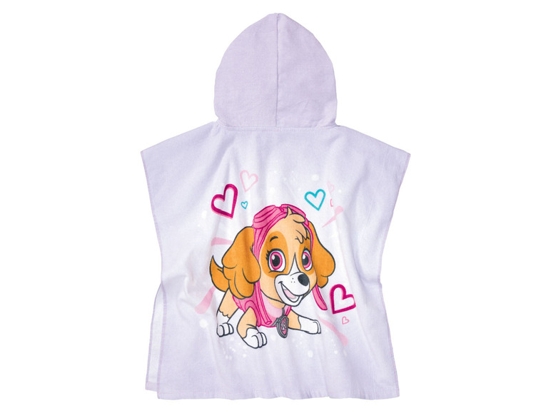 Lila Badeponcho mit Kapuze, mit Skye von der Paw Patrol.