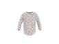 Langärmliger Baby-Body mit buntem Blumen- und Herzmuster.
