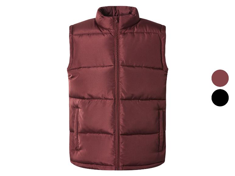 Bordeauxrote Steppweste mit Reißverschluss und zwei Taschen.