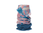 Halstuch mit abstraktem rosa-blauem Muster, mit blauem Fleece-Unterteil.