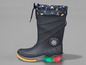 Schwarze Gummistiefel mit Lichtern, 'Little Captain'-Design