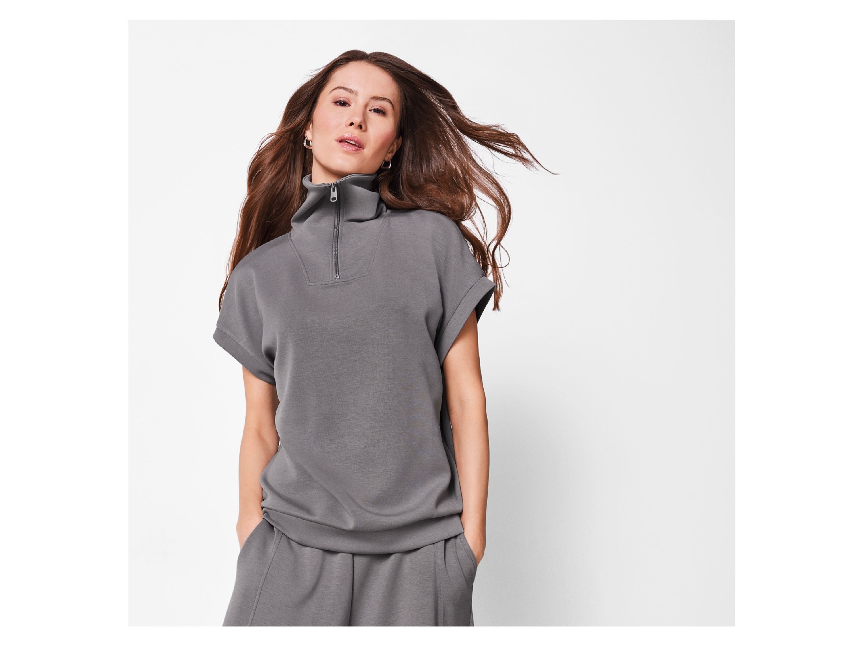 Thumbnail - esmara® Damen Sweatshirt, mit Half-Zip (Grau, L(44/46))