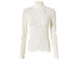 Weißer gerippter Damen-Rollkragenpullover mit langen Ärmeln