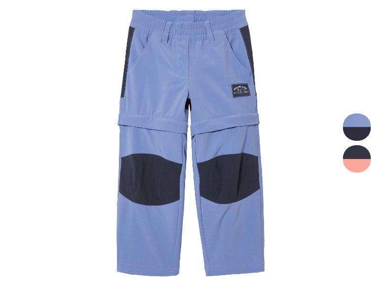 Blaue Wanderhose für Kinder mit schwarzen Details.