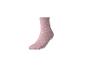 Ein rosa Socken mit weißen Herzen.