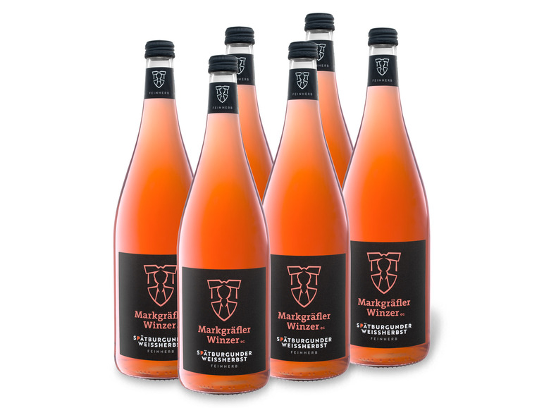 6 x 1,0-l-Flasche Weinpaket Markgräfler Winzer Spätburgunder Weißherbst QbA feinherb, Literflasche, Roséwein