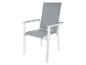 Gartenstuhl aus Aluminium mit grauer Textilfläche für Sitz und Rücken.