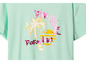 Ein hellgrünes T-Shirt mit einem Aufdruck einer Palme, Sonne und dem Text 'Pink Island Paradise'.