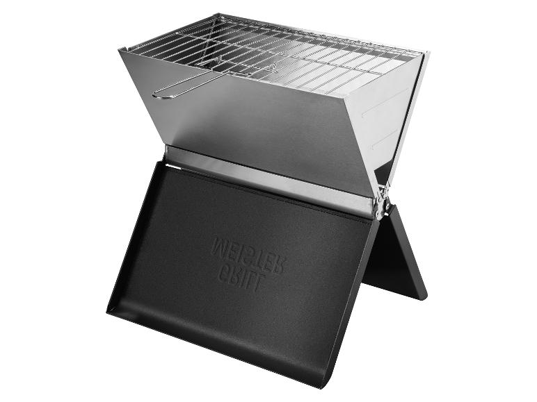 WEISZLEB GRILL tragbarer Edelstahlgrill mit klappbaren Beinen und abnehmbarem Rost.