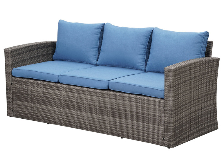Gehe zu Vollbildansicht: MeXo Gartenmöbel 7-Sitzer Lounge-Set, mit Tisch und Aufbewahrung inkl. Polster, grau/blau - Bild 11