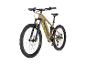 Beiges vollgefedertes E-Mountainbike mit gelben Akzenten.