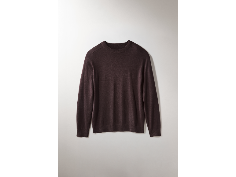 Dunkelbrauner Herren-Feinstrickpullover mit Rundhalsausschnitt