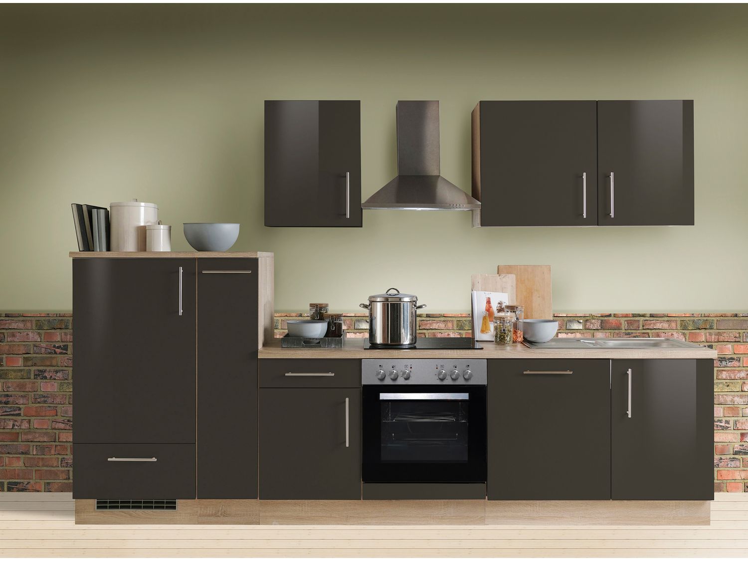 Menke Küchenblock Premium 270/280/300/310cm (mit Geschirrspüler, 300 cm / Lava, Frei Bordsteinkante) | 04039354093044