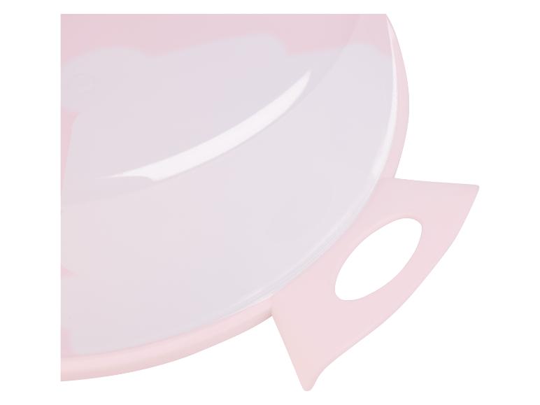 Ein rosa Deckel mit Griff für einen Topf.