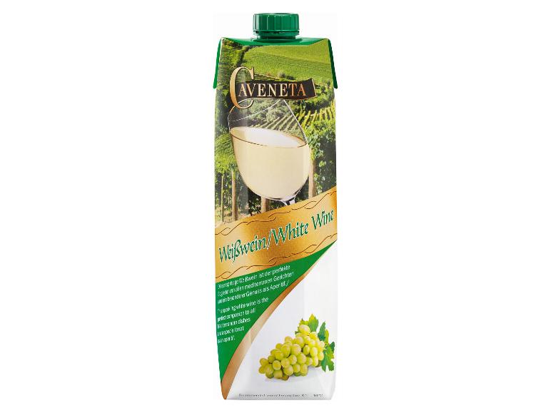 Aveneta Weißweinverpackung mit Weinglas und Trauben.