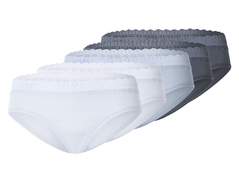 Drei Paar weiße und graue Slips mit Spitze.