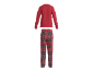 Rotes Pyjama-Oberteil und rot-dunkelgrüne karierte Pyjama-Hose.