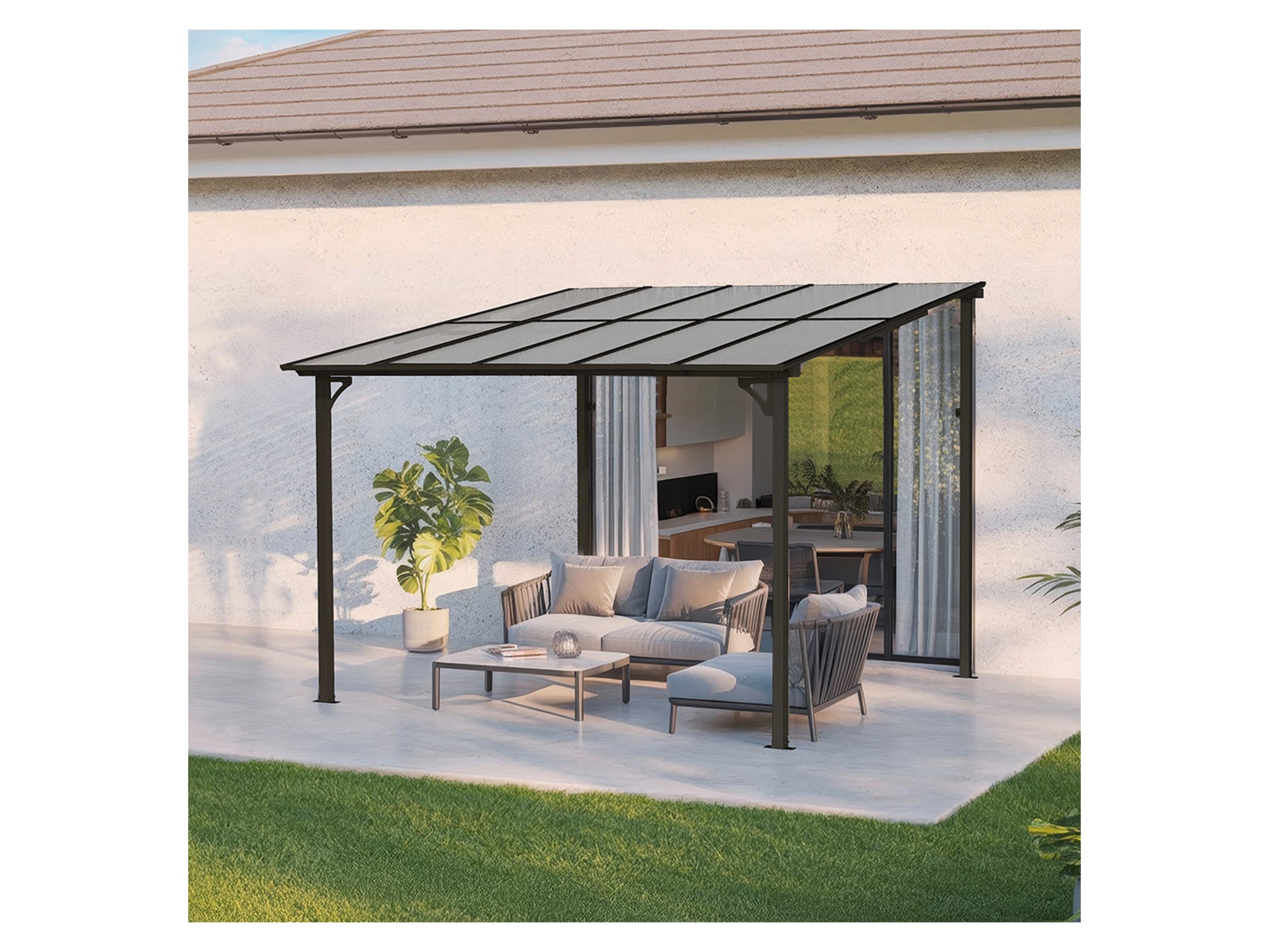 HOME DELUXE Terrassendach aus Aluminium ECO - Größenauswahl, BxT: 300x300 cm, Bedachung Hohlkammerstegplatten, Aluminiumgestell, einfache Montage, Terrassendach – Bild 2 von 4