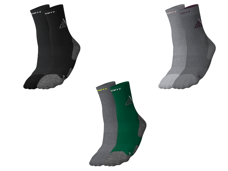CRIVIT Premium Outdoorsocken, 2 Paar: schwarz, grau und grün