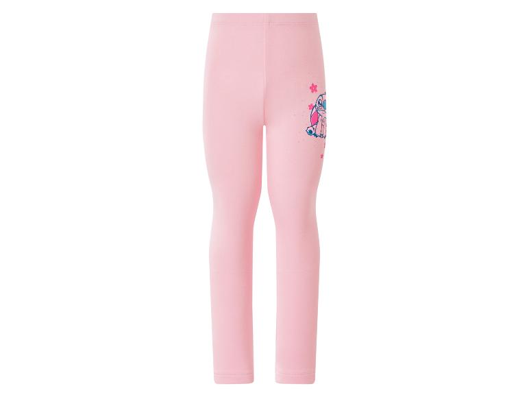 Rosa Kinderleggings mit Cartoon-Figur und Blumendruck.