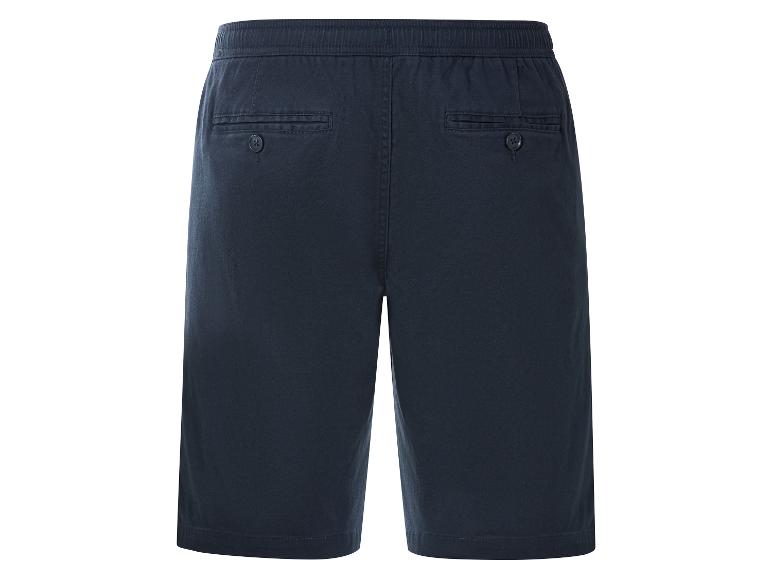 Herren-Shorts aus marineblauer Baumwolle mit elastischem Bund und geknöpften Gesäßtaschen.